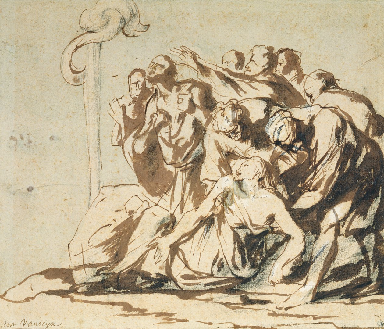 A Brazen Serpent (toll és tinta szénnel a papíron) alkotó: Anthony van Dyck
