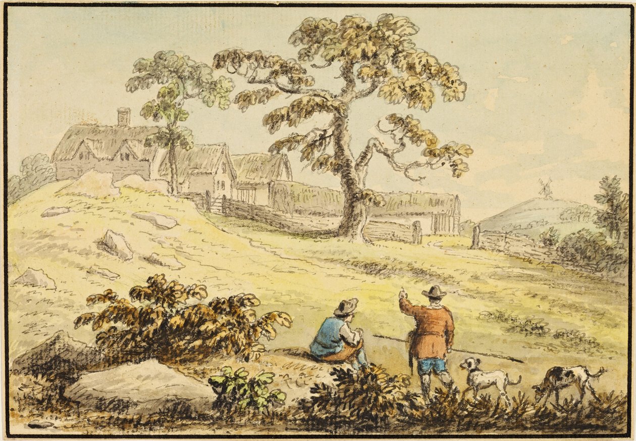 Táj - két figura és egy kutya (tinta papíron) alkotó: Anthony Devis