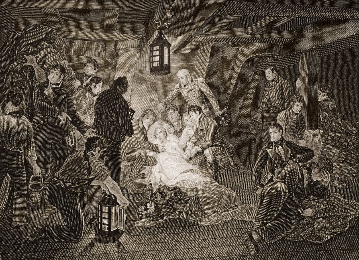 Lord Nelson halála, illusztráció az „Anglia tengeri és szárazföldi csatái” című művéből, Lieut. Williams ezredes alkotó: Anthony Devis