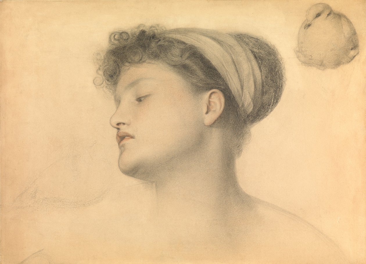 Tanulmány a galambos lánynak (ceruza és színes kréták papíron) alkotó: Anthony Frederick Augustus Sandys