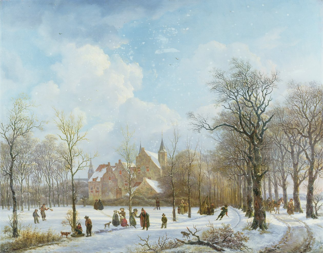 Korcsolyázók téli tájban, 1830 (panel) alkotó: Anthony Jacob Offermans