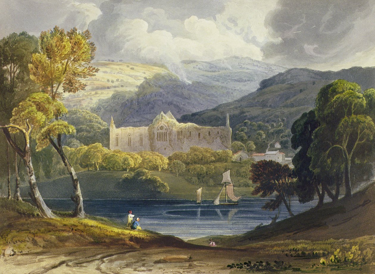 A Tintern Abbey északi képe a Wye folyó festői illusztrációiból, 1818 (színes nyomtatás) alkotó: Anthony Vandyke Copley Fielding