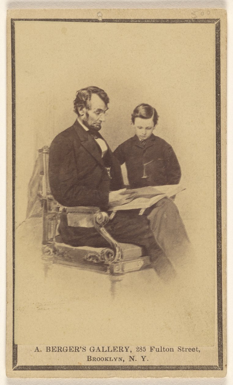 Lincoln elnök a Bibliát olvassa fiának, Tadnek alkotó: Anthony Berger