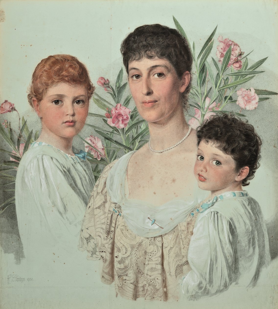Egy anya és két gyermeke portréja alkotó: Anthony Frederick Augustus Sandys