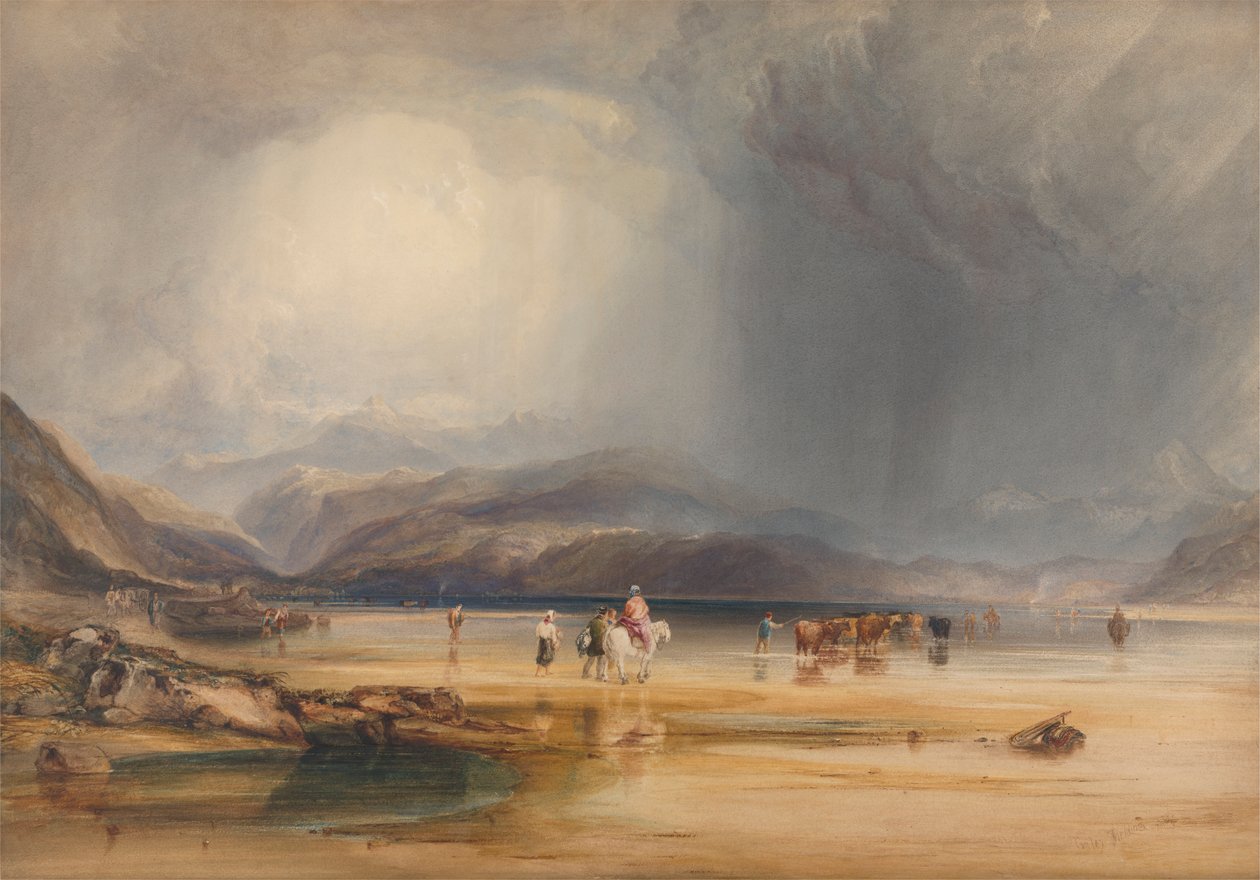 Snowdon képe Traeth Mawr homokjából, a Fordnál, Pont Aberglaslyn és Tremadoc között alkotó: Anthony Vandyke Copley Fielding