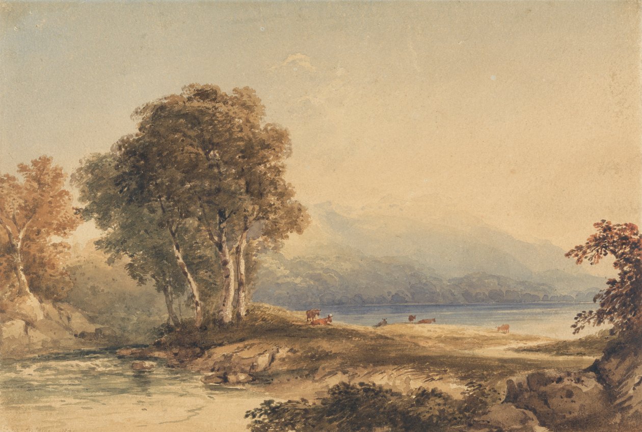 Hegyvidéki táj tóval és patakkal alkotó: Anthony Vandyke Copley Fielding