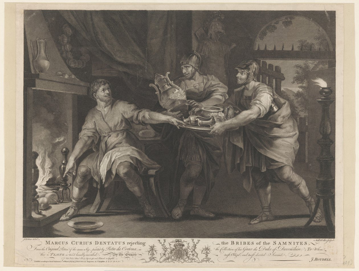 Manius Curius Dentatus weigert de geschenken van de Samnieten Marcus Curius Dentatus elutasítja a samniták kenőpénzét (cím a tárgyon) alkotó: Anthony Walker