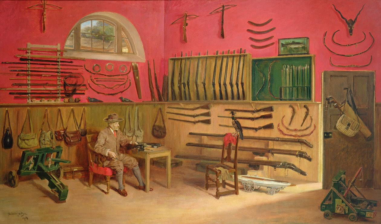 Sir Ralph Payne Gallwey a Thirkleby Hall-i ágyúszobájában, Yorkshire, 1914 alkotó: Anthony de Bru