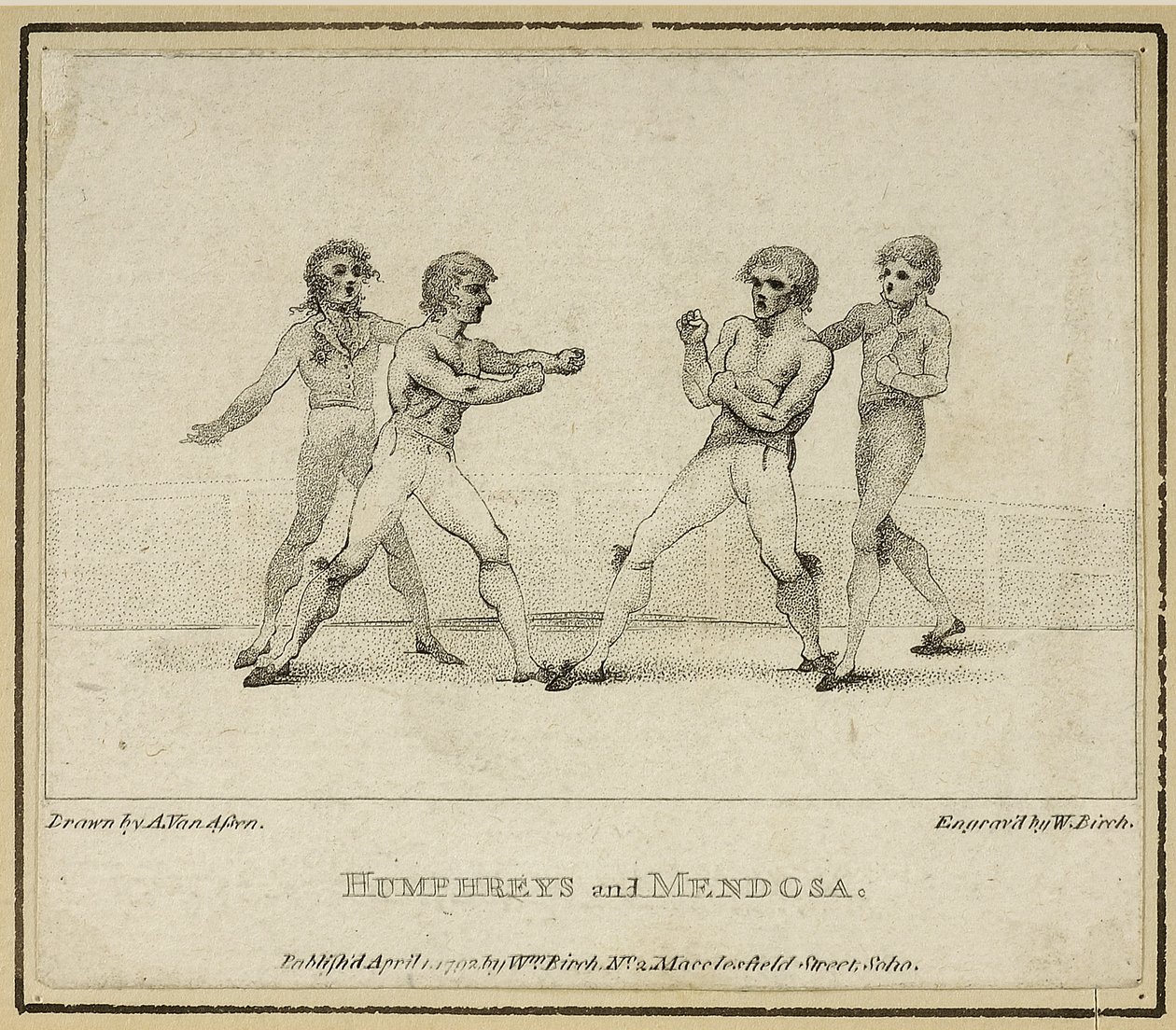 Humphreys és Mendoza, William Birch metszete, 1792-ben megjelent (litho) alkotó: Anthony van (after) Assen