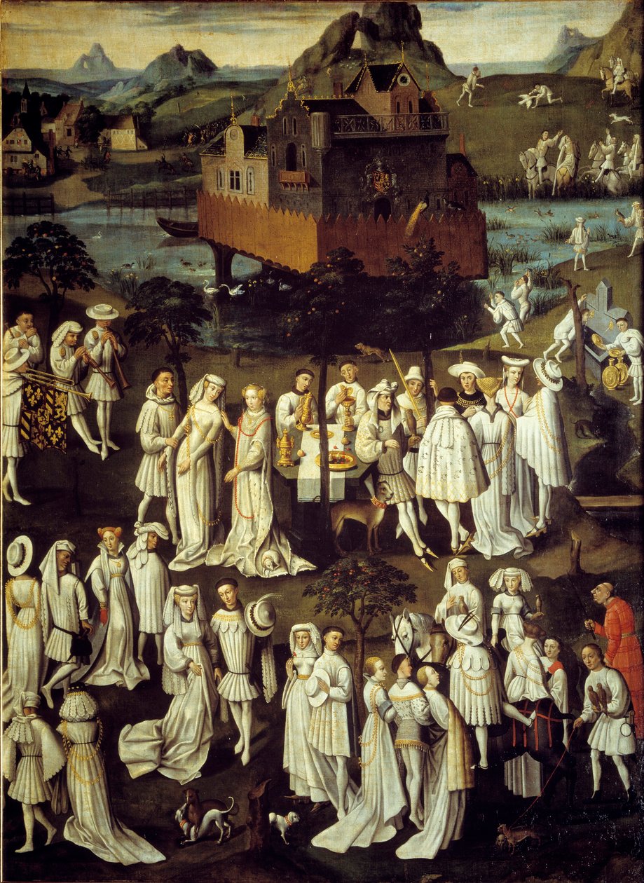 Szerelem kertje III. Jó Fülöp, Burgundia hercege udvarában, a Hesdin kastély kertjében 1432-ben Andre de Toulongeon kamarása esküvője alkalmából tartott lakomák - Anton Van Dyck (1599-1641) festménye ) alkotó: Anthony van (after) Dyck