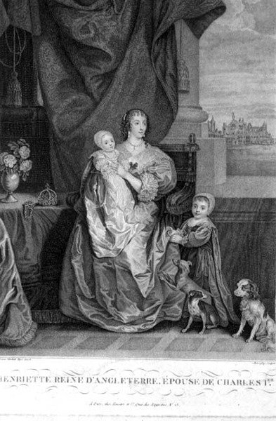 Henrietta Mária királynő (1609-69) I. Károly felesége két gyermekükkel, metszett Henry Bonnefoy (fl.1880-89) (metszet) alkotó: Anthony van (after) Dyck