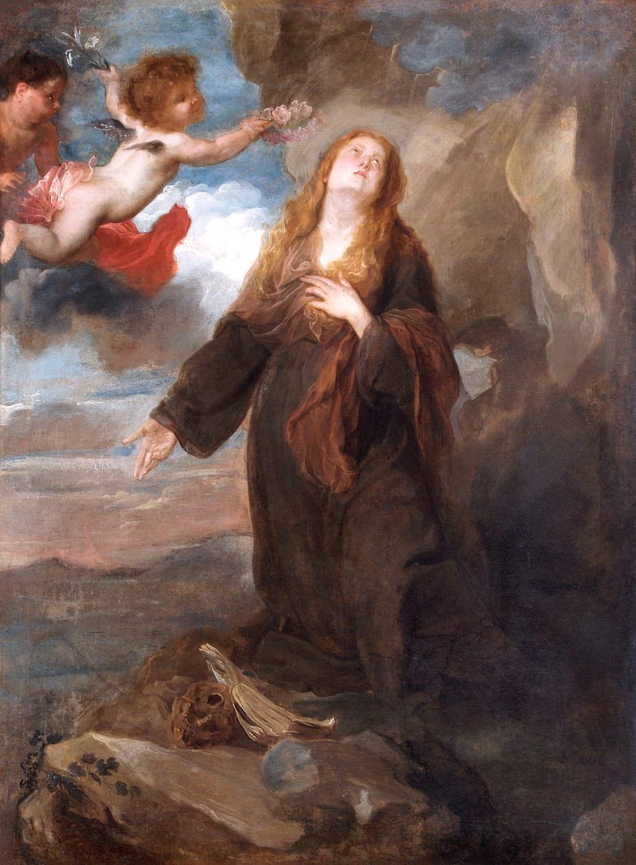 Szent Rozáliát rózsákkal koronázta meg két angyal alkotó: Anthony van (after) Dyck