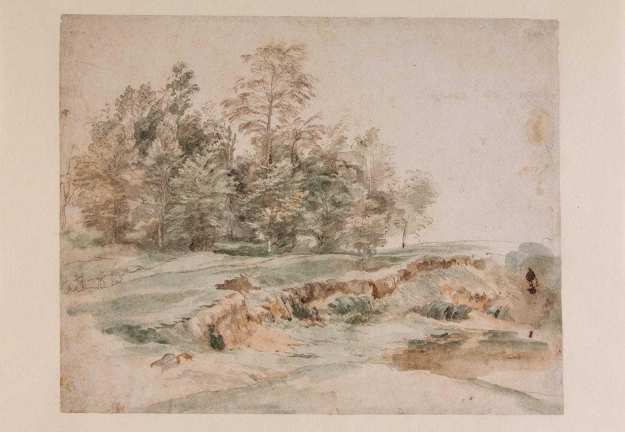 Facsomó egy erdős út mellett (ceruza és akvarell papíron) alkotó: Anthony van Dyck