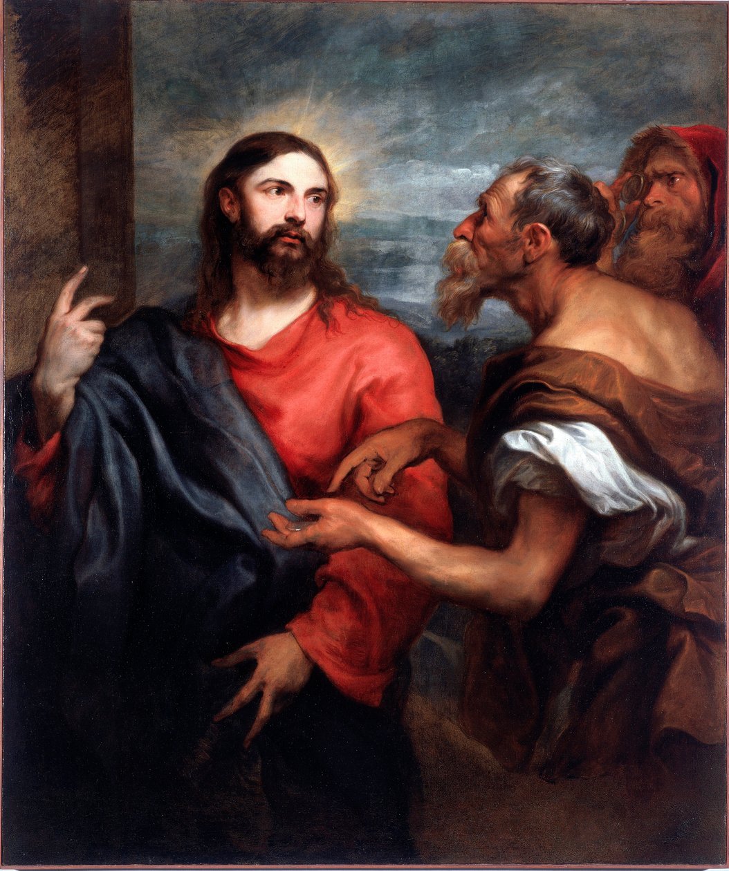 Krisztusnál van a pénz, vagy „az adó megfizetése”” Antonia Van Dyck (1599-1641) festménye 1623-1624 V. 140x120 cm Genes, Galleria di Palazzo Bianco alkotó: Anthony van Dyck