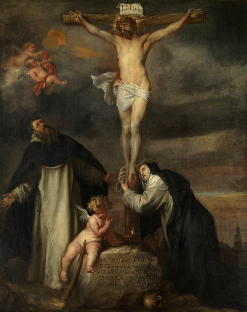 Krisztus a kereszten Sienai Szent Katalinnal, Szent Domonkossal és egy angyallal alkotó: Anthony van Dyck