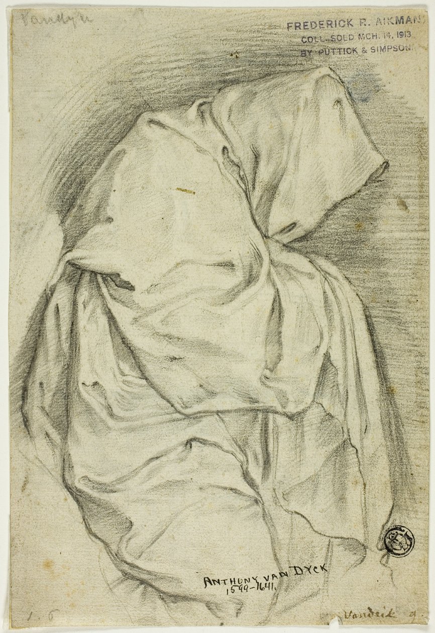 Drapériás, csuklyás alakkal (recto); Két vázlat hattyúkról a vízben (verso) alkotó: Anthony van Dyck