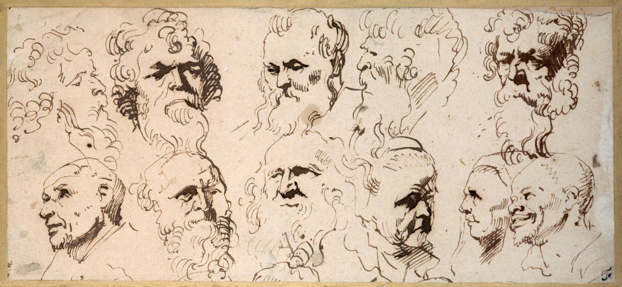 Tizenegy fej tanulmány (toll és barna tinta papíron) alkotó: Anthony van Dyck