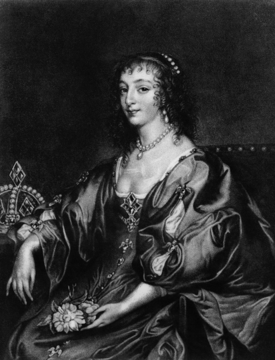 Henrietta Maria (1609-69), illusztráció a brit történelemben kiemelkedő karakterek portréiból, (mezzotint) ] alkotó: Anthony van Dyck