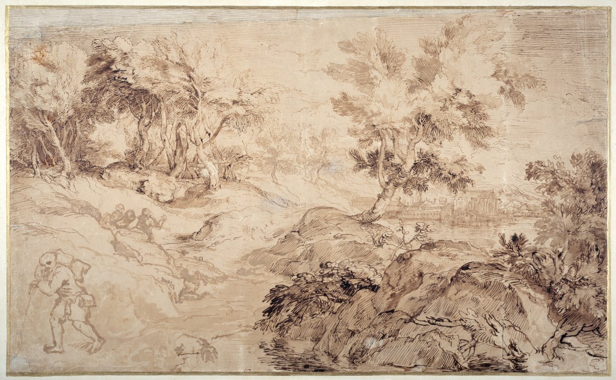 Tájkép Tizian módra (toll és tinta papíron) alkotó: Anthony van Dyck