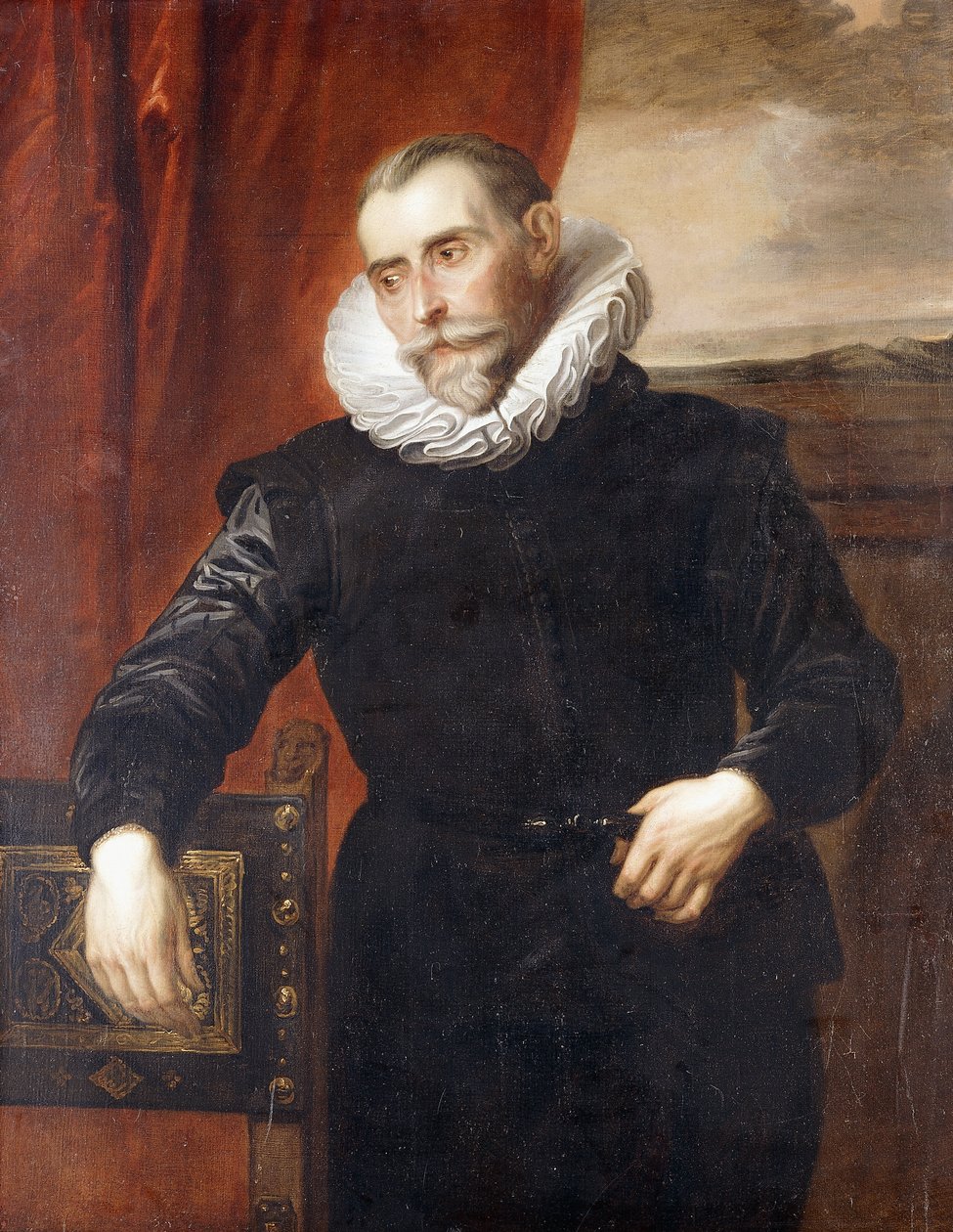 Frans Snyders portréja, félalakos, fekete jelmezben, székre támaszkodva, túl táj, alkotó: Anthony van Dyck