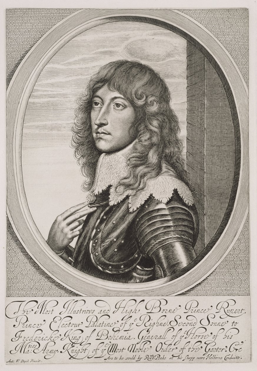 Rupert herceg (1619-82), rajnai nádor gróf és bajor herceg portréja, William Faithorne (1616-91) metszete alkotó: Anthony van Dyck