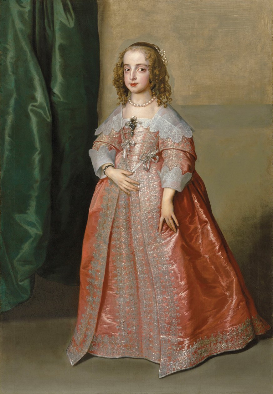 Mária hercegnő (1631-1660), I. Károly angol király lánya, egész alakos portréja, rózsaszín ruhában, ezüst hímzéssel és szalagokkal díszítve. alkotó: Anthony van Dyck