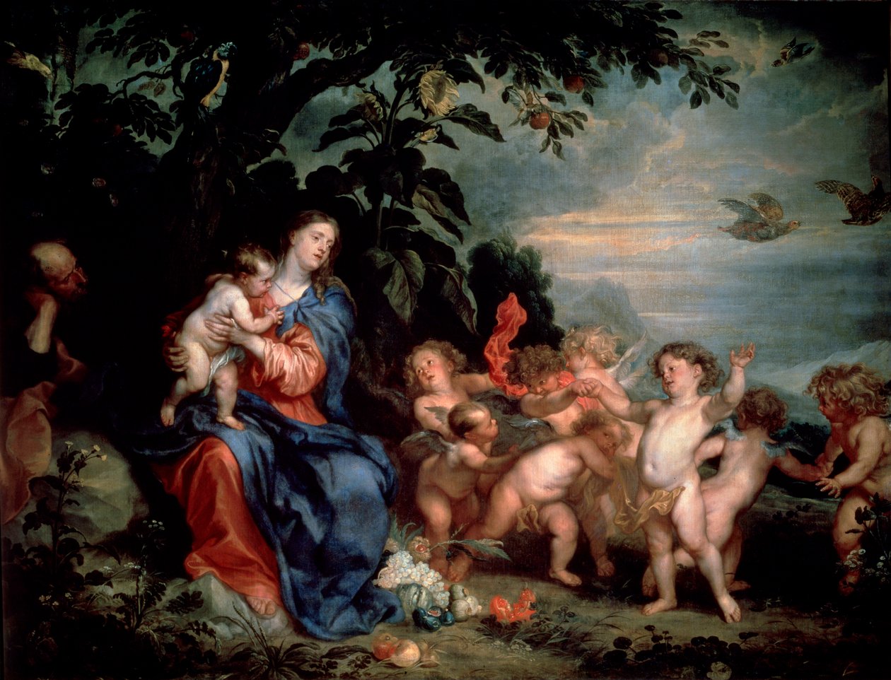 Pihenjen az egyiptomi repülésen. Szűz fogolyokkal, c1629-1630. alkotó: Anthony van Dyck