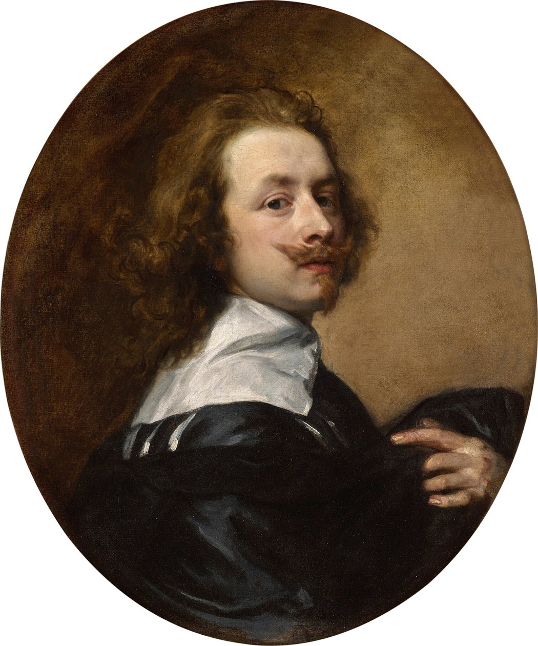 Önarckép felhajtott bajusszal és felemelt bal kézzel alkotó: Anthony van Dyck