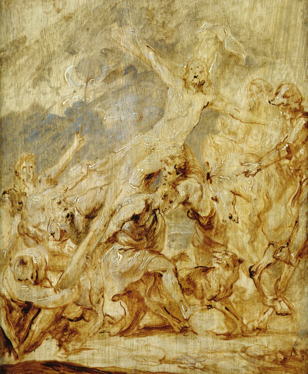 Vázlat a keresztemelésről, 1630 (olaj és grisaille, fa) alkotó: Anthony van Dyck