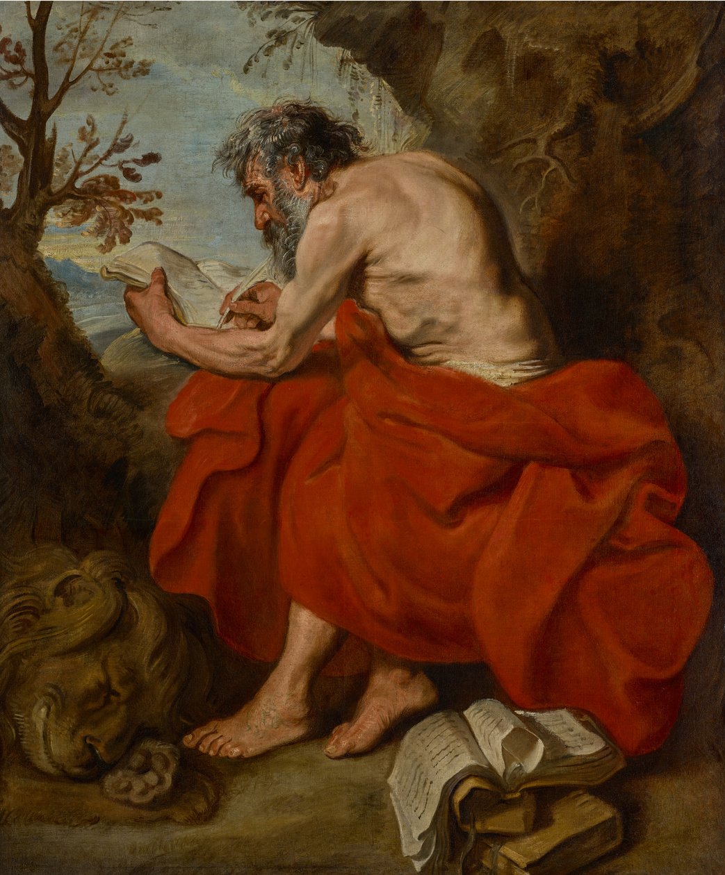 Szent Jeromos remeteként egy tájképben, olvasás közben alkotó: Anthony van Dyck
