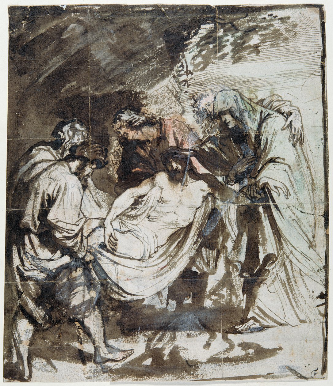 Study for the Tombment, 1617-1618 körül (toll és tinta krétákon, mosás és gouache papíron) alkotó: Anthony van Dyck