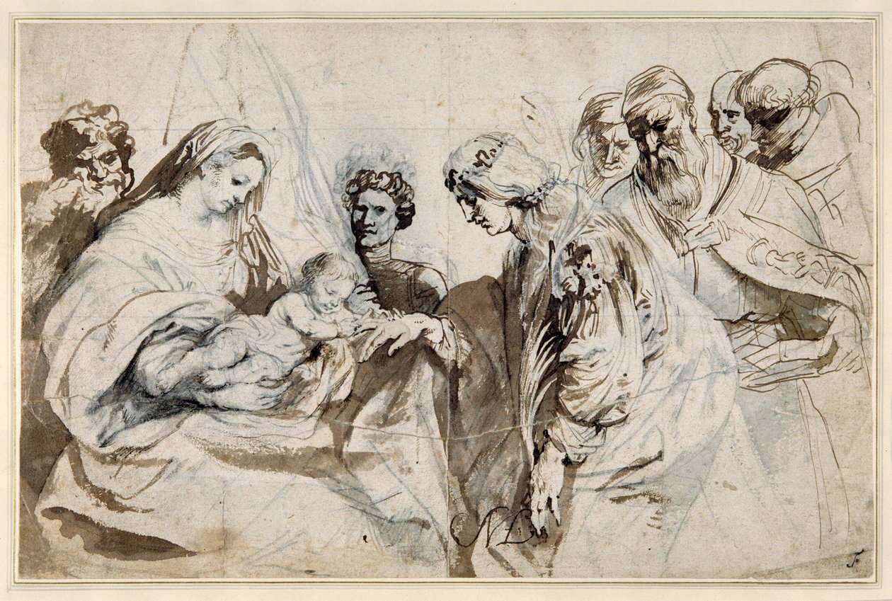 Szent Katalin misztikus házassága (toll és tinta krétával, papíron) alkotó: Anthony van Dyck