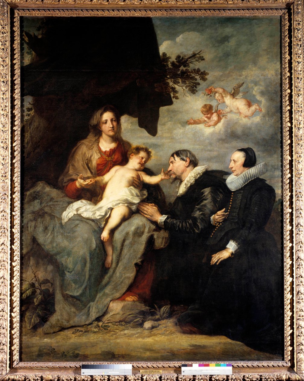 A szűz az adományozókhoz viszi a gyermeket A 16. századi divat szerint eperrel burkolt adományozó pár. Anton Van Dyck (1599-1641) festménye 17. század V. 2,5x1,91 m alkotó: Anthony van Dyck