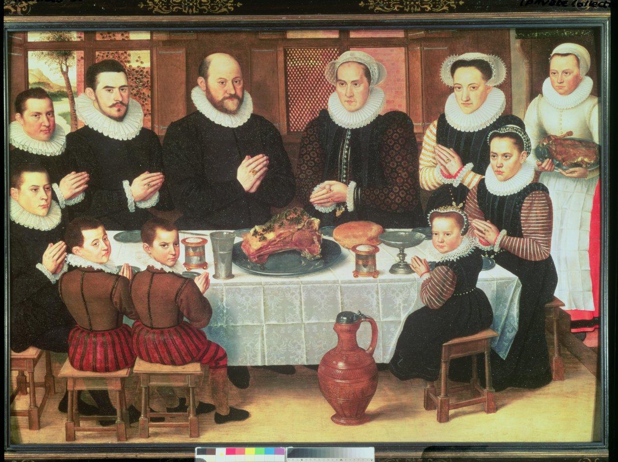 Egy család, aki kegyelmet mond étkezés előtt, 1585 alkotó: Anthuenis Claeissins or Claeissens