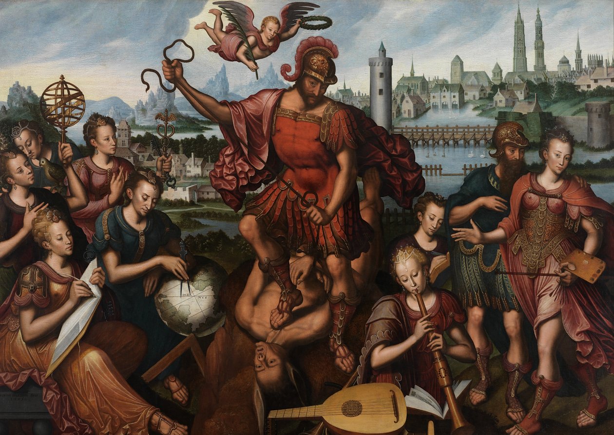 A művészetekkel és tudományokkal körülvett Mars legyőzi a Tudatlanságot alkotó: Anthuenis (1536 1613) Claeissins or Claeissens