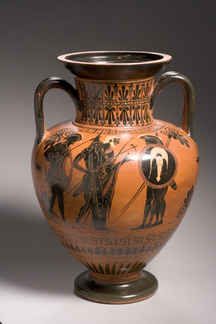 Tetőtéri fekete figurás amfora, amely a trójai háború jeleneteit ábrázolja (kerámia) (lásd még: 249016-18 és 249022) alkotó: Antimenes Painter