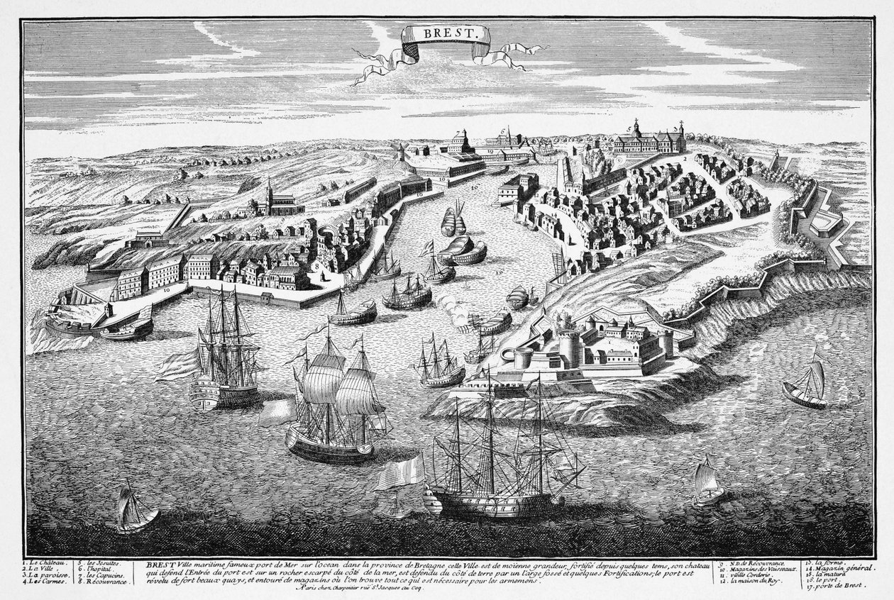 Brest városának perspektivikus nézete a XVII. Századi kikötőből alkotó: Francois Antoine Aveline