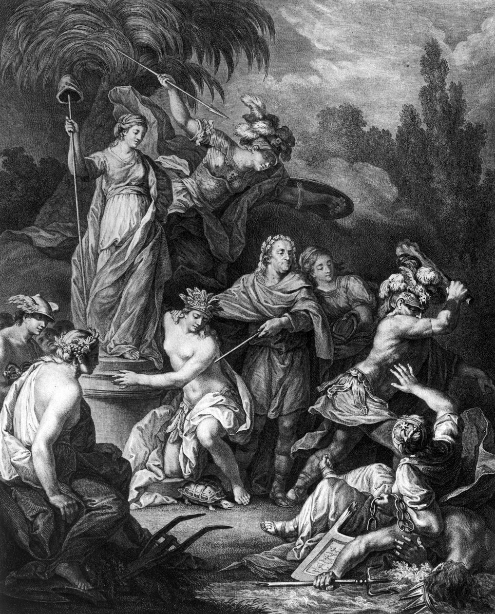 A Független Amerika allegóriája, amelyet az Amerikai Kongresszusnak szenteltek, vésett Jean Charles Levasseur (1734-1816), 1778 alkotó: Antoine Borel