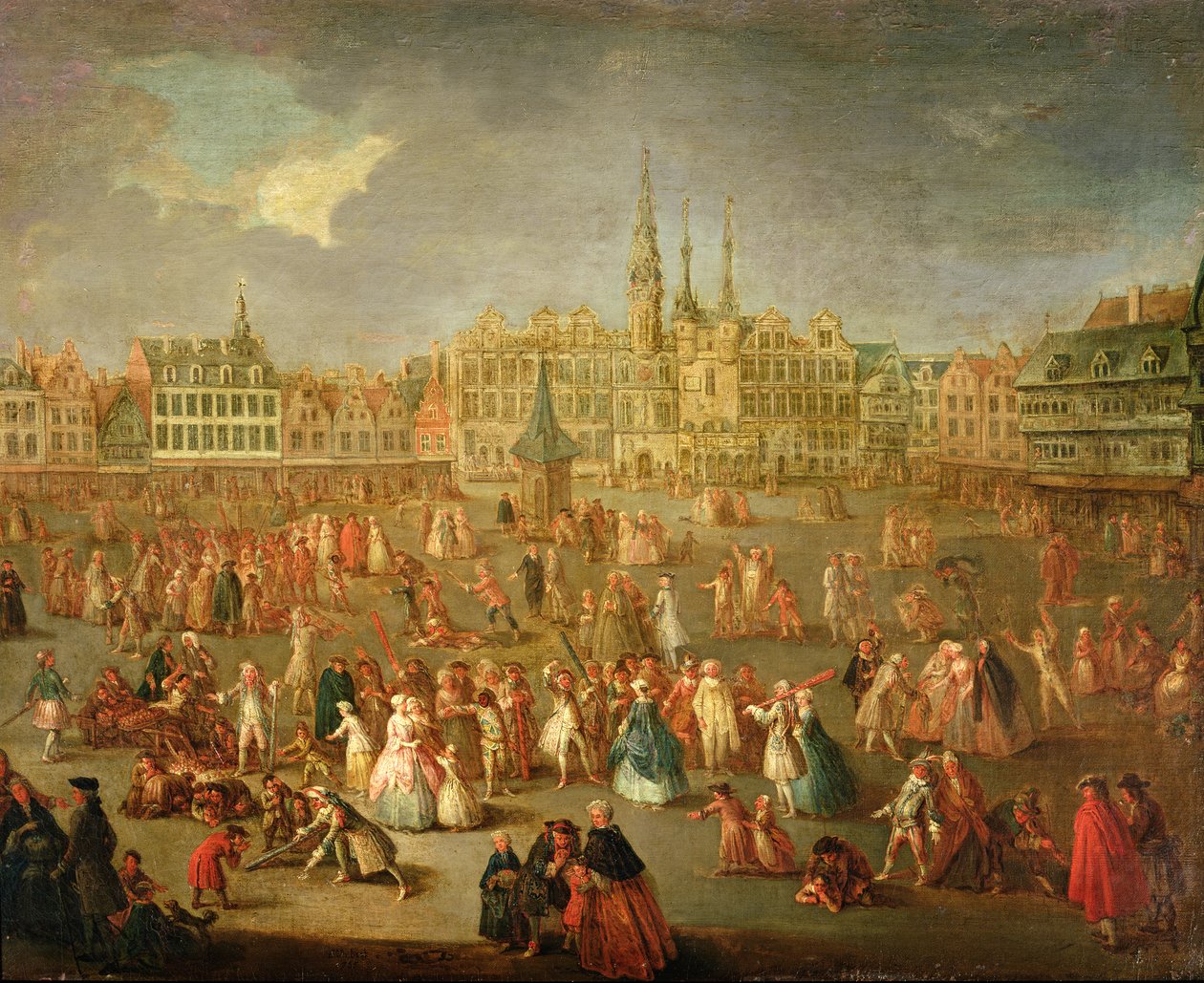 A Grand Place a Mardi Gras idején, Cambrai, 1765 alkotó: Francois Aubert