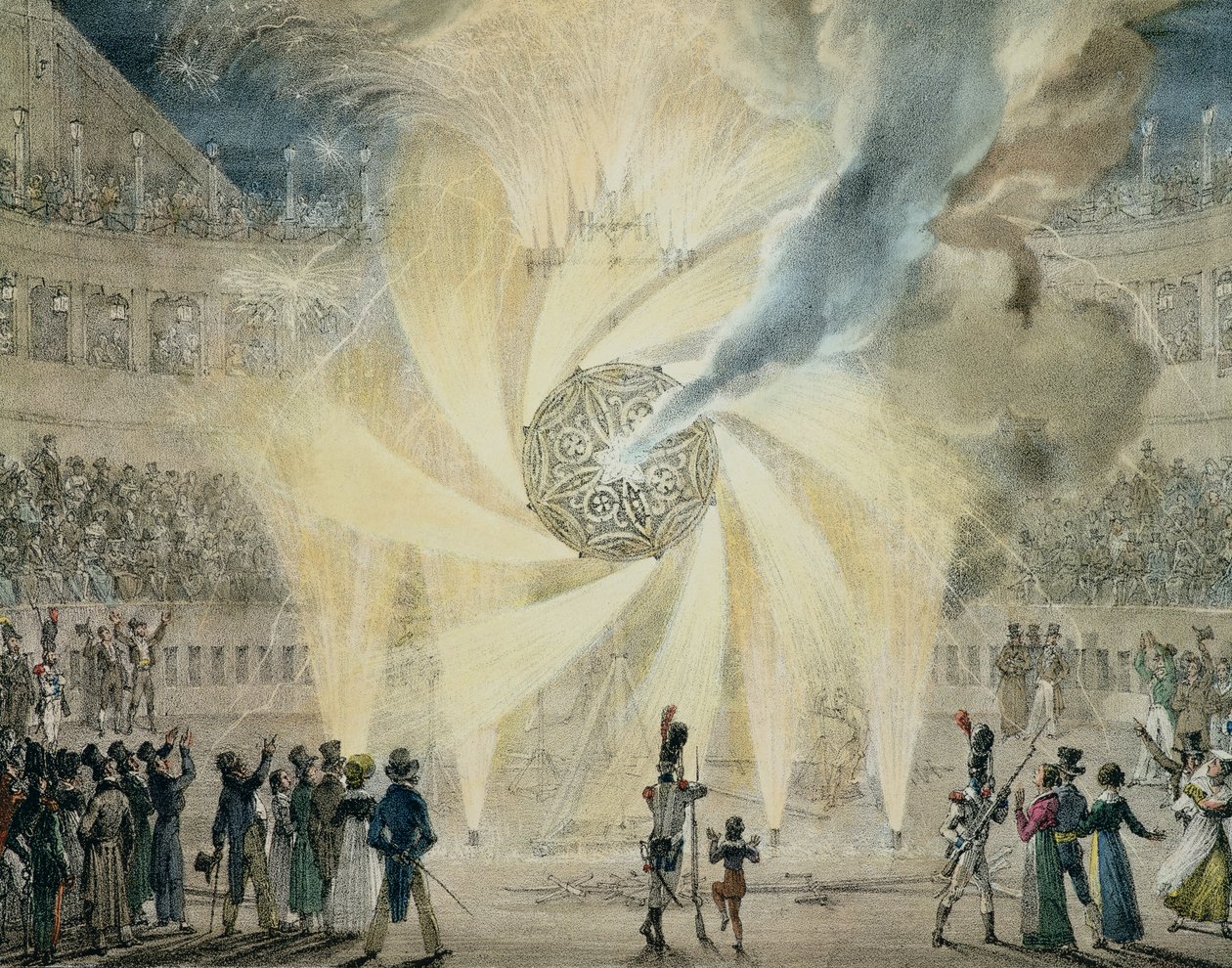 Tűzijáték (színes gravírozás) alkotó: Antoine Jean Baptiste Thomas