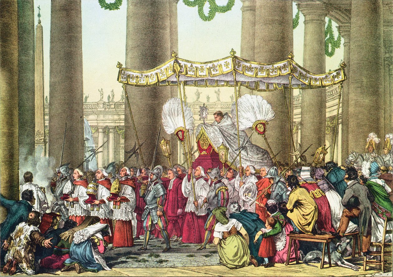 A pápai körmenet Corpus Christi ünnepén, metszet: Francois Alexandre Villain (1798-1884) alkotó: Antoine Jean Baptiste Thomas