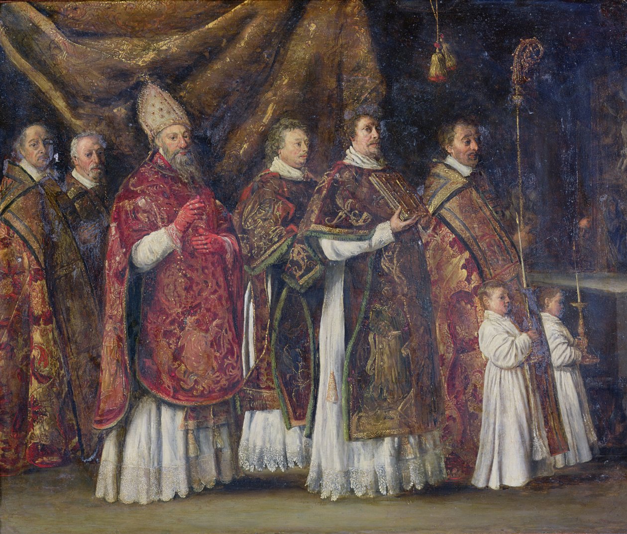 A pápai szentmise vagy a körmenet (olaj, réz) alkotó: Antoine Le Nain