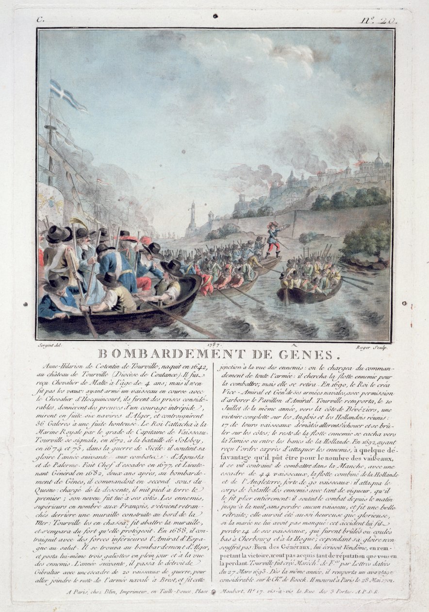 Genova bombázása, 1684, vésette: Jean Baptiste Morret (fl.1790-1820), 1787 alkotó: Antoine Louis Francois Sergent Marceau