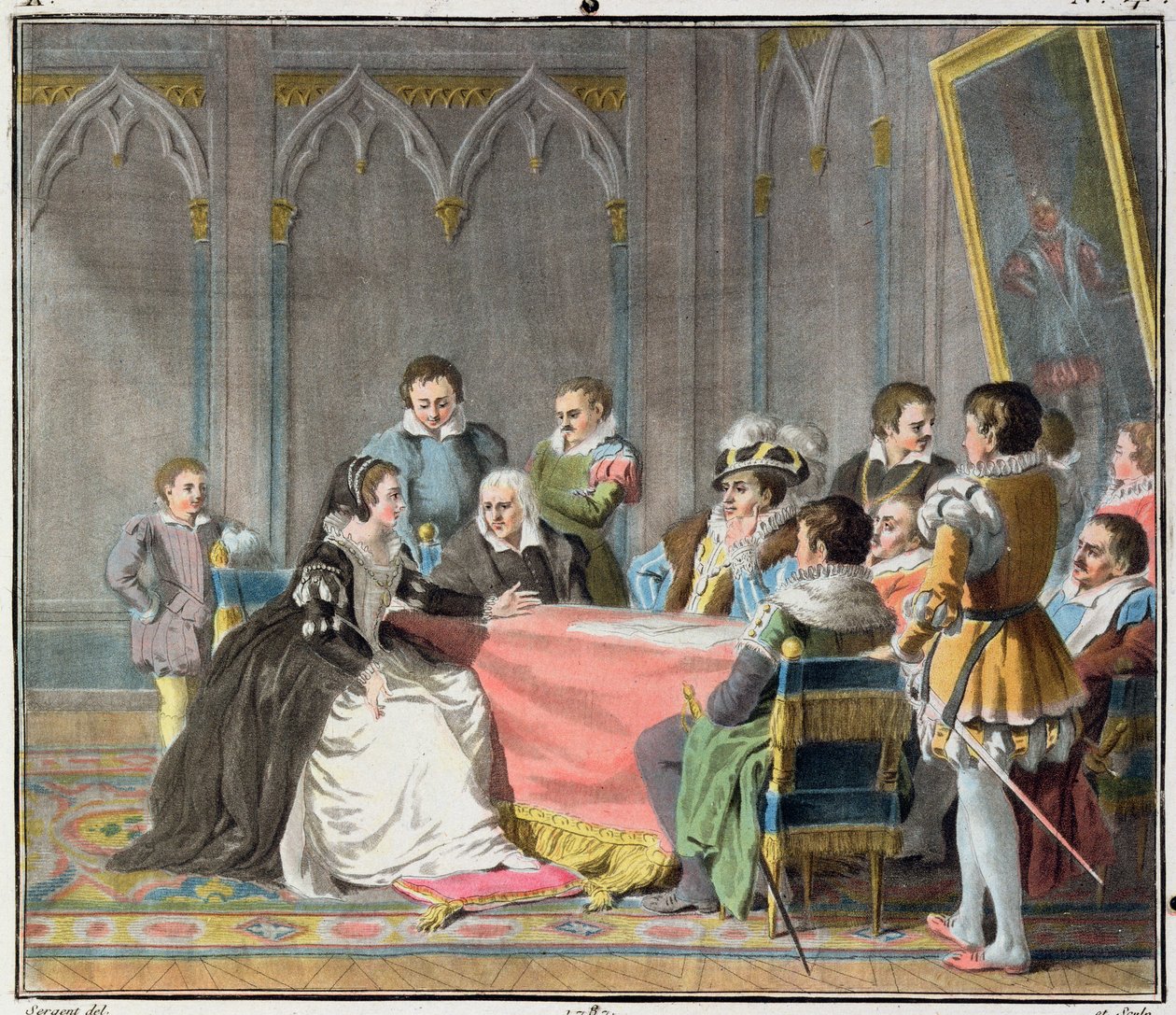 Marguerite de Valois (1553-1615) a spanyol inkvizíció előtt, 1787 alkotó: Antoine Louis Francois Sergent Marceau