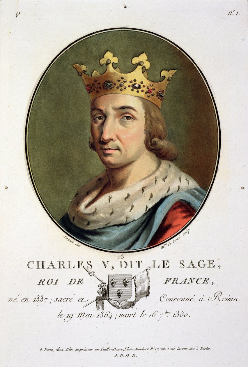 V. Károly portréja, akit a "bölcs" francia királynak (1337-80) neveznek, Madame de Cernel metszett, 1789 alkotó: Antoine Louis Francois Sergent Marceau