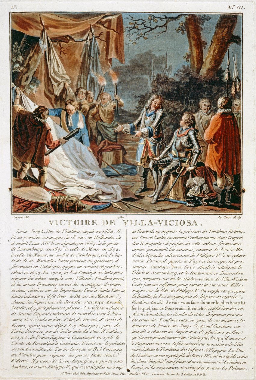 A Villa-Viciosa győzelme, 1710, vésette: Louis Le Coeur (fl.1780-1800), 1787 alkotó: Antoine Louis Francois Sergent Marceau