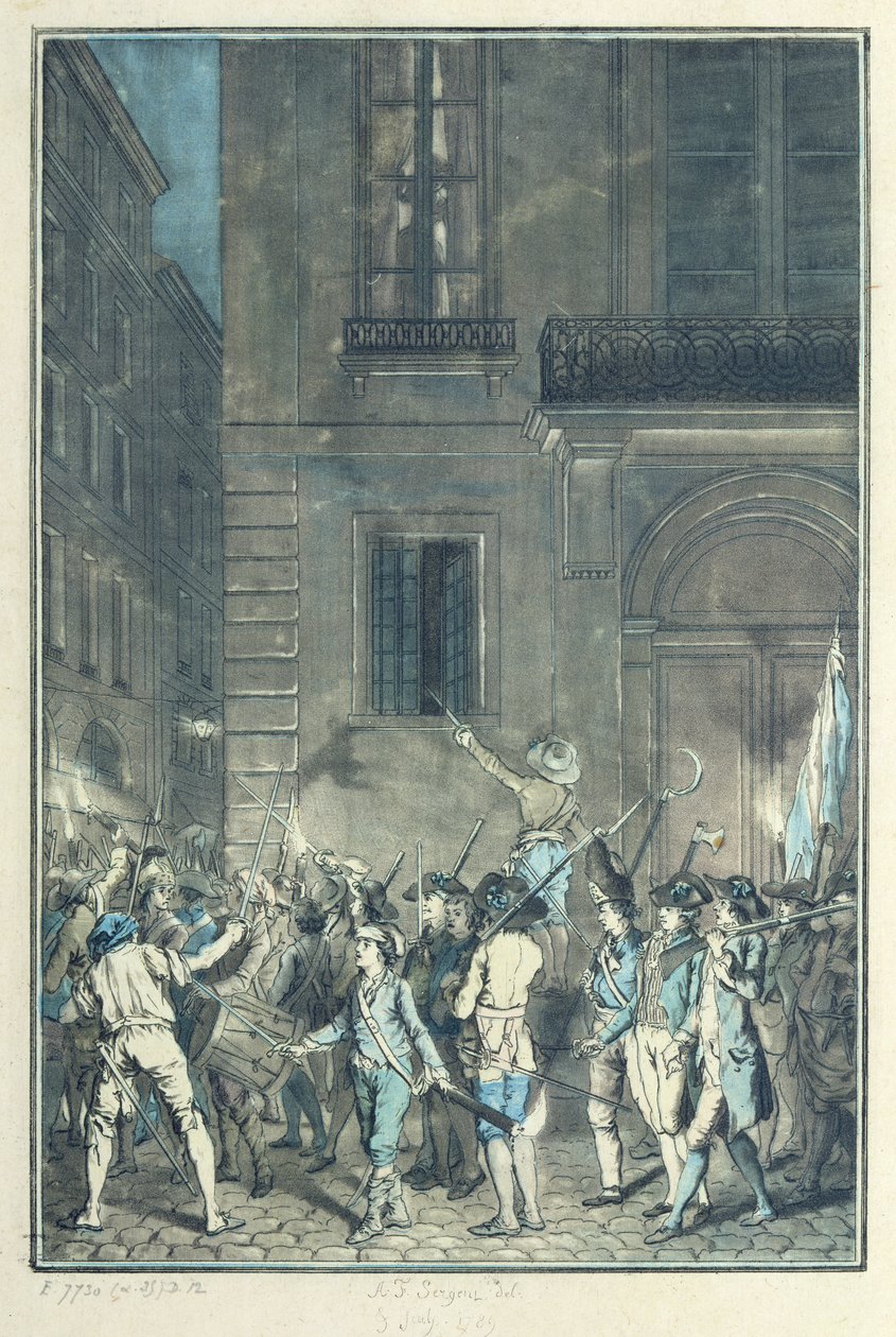A Párizs utcáin kóborló tömeg fáklyákat cipelve 1789 júliusában éjszaka alkotó: Antoine Louis Francois Sergent Marceau