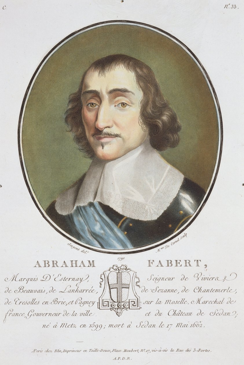 Abraham de Fabert (1599-1662) „Franciaország nagy férfiak, jeles nők és emlékezetes alanyok portréiból”, Mme de Cernel metszett, 1787-92. alkotó: Antoine Louis Francois Sergent Marceau