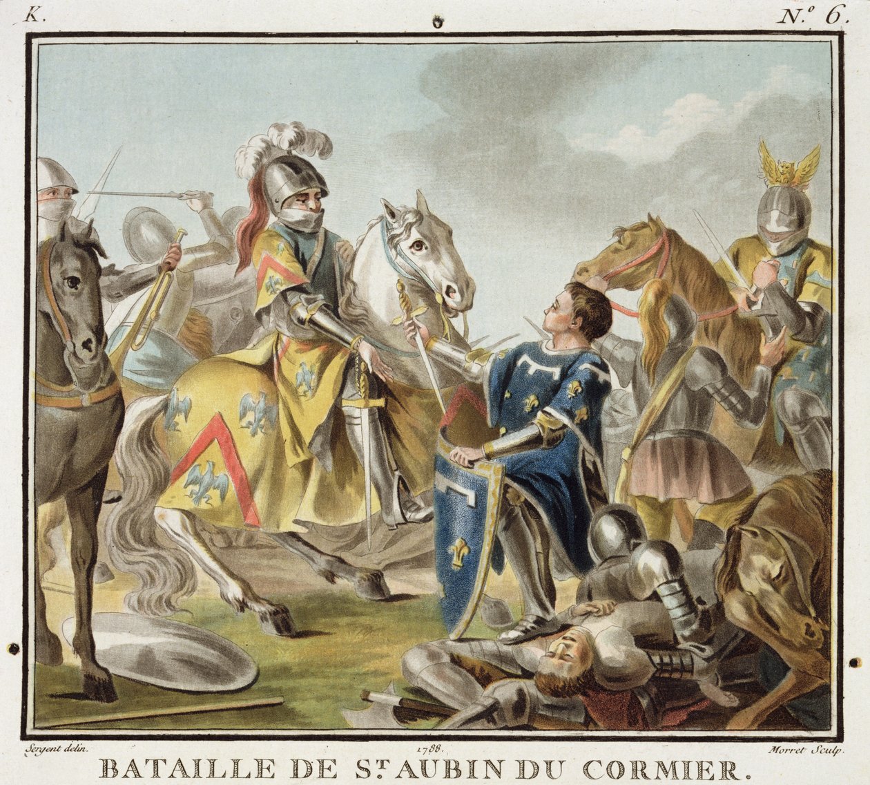 St Aubin du Cormier csata 1488-ban, vésette Jean Baptiste Morret (fl. 1790-1820) 1788 alkotó: Antoine Louis Francois Sergent Marceau
