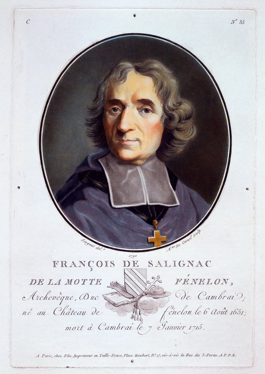 François Fénelon a "Nagy férfiak, jeles nők és emlékezetes francia alanyok portréiból, vésve és színekkel nyomtatva", Pierre Blin, 1786-92, Párizs (színes metszet) alkotó: Antoine Louis Francois Sergent Marceau